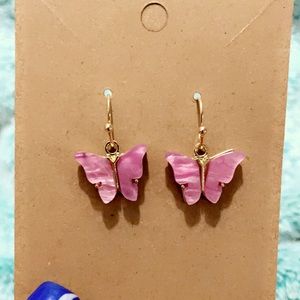 Tiny baby pink butterfly dangle earrings